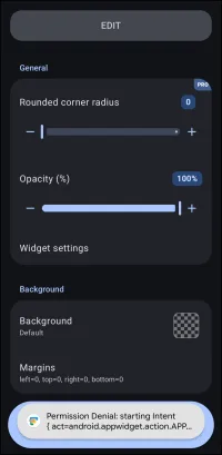 Application Widget NOT configurable Application Widget NOT configurable